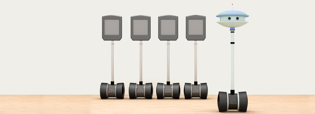 Telepresence robots in a line